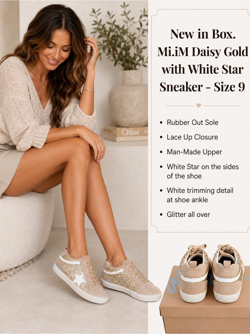 Mi.iM Daisy Gold with White Star
Sneaker - Size 9